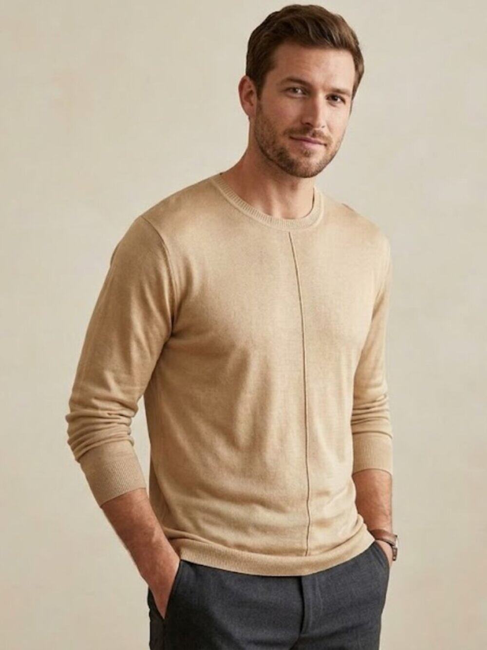 Tundra Silk Blend Lightweight Crewneck Sweater XL Neutral Beige Tan Minimalist